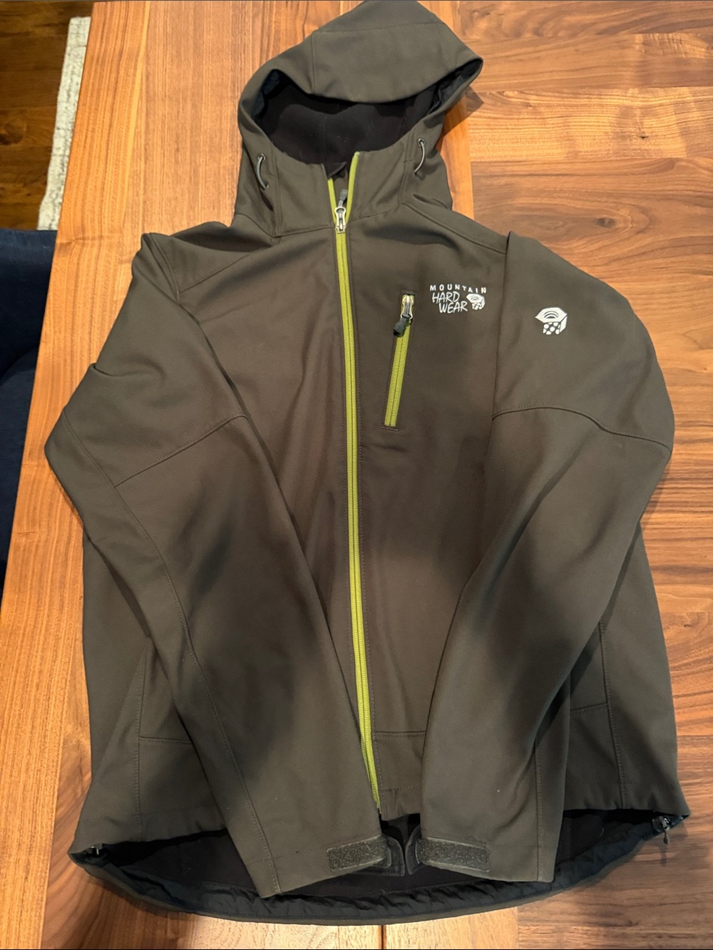 Mountain Hardwear Hooded Softshell Jacket - Olive Green with Lime Zipper